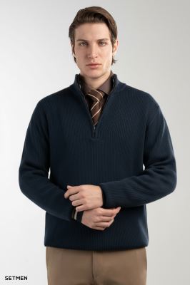 بافت مردانه نیم زیپ یقه ایستاده کلاسیک