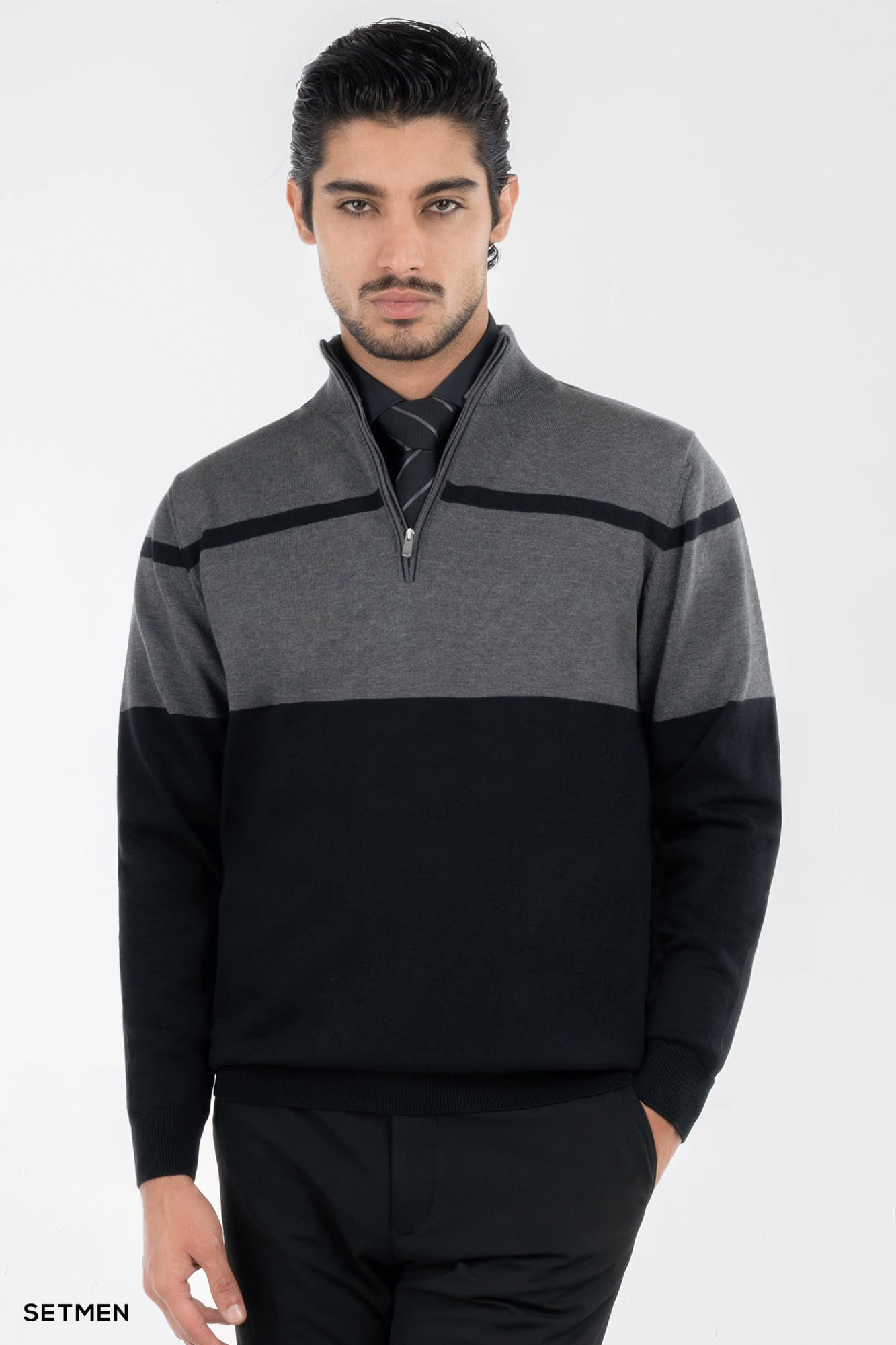 بافت مردانه نیم زیپ یقه ایستاده کلاسیک