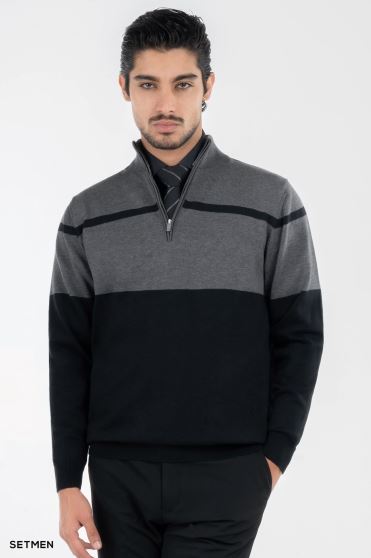 بافت مردانه نیم زیپ یقه ایستاده کلاسیک بافت مردانه نیم زیپ یقه ایستاده کلاسیک