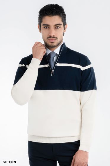 بافت مردانه نیم زیپ یقه ایستاده کلاسیک بافت مردانه نیم زیپ یقه ایستاده کلاسیک