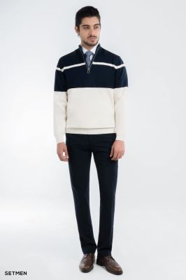 بافت مردانه نیم زیپ یقه ایستاده کلاسیک