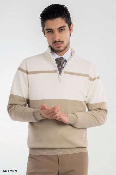 بافت مردانه نیم زیپ یقه ایستاده کلاسیک بافت مردانه نیم زیپ یقه ایستاده کلاسیک
