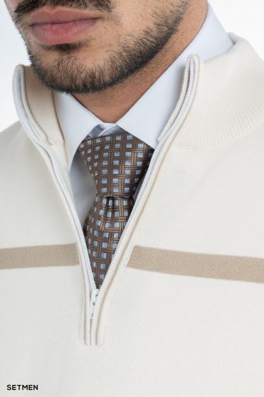 بافت مردانه نیم زیپ یقه ایستاده کلاسیک بافت مردانه نیم زیپ یقه ایستاده کلاسیک